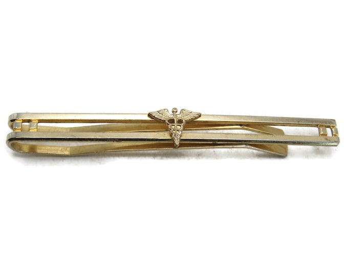 American Medical Association Emblem Tie Clip Gold Tone Open Tie Bar Men's Jewelry