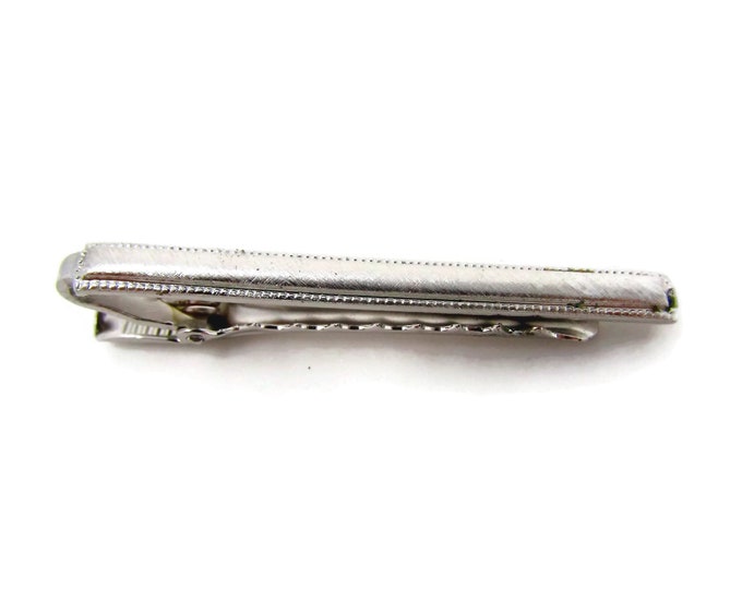 Vintage Tie Clip Tie Bar: Textured Silver Tone Textured Border