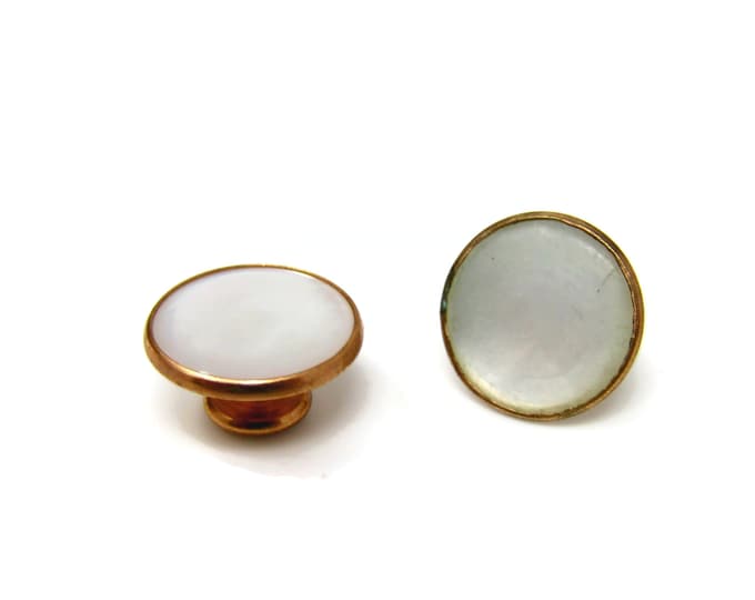 Two Antique Mother of Pearl Shirt Studs Beautiful & High Quality Round Design