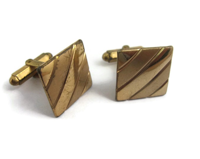 Vintage Cufflinks for Men: Striped Gold Tone by Oxford (Oxidation, but Cool Look))