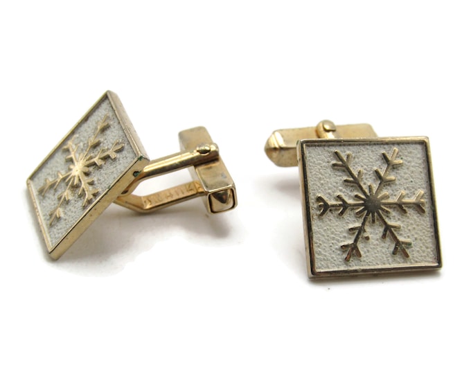 White Background Snowflake Cuff Links Men's Jewelry Gold Tone