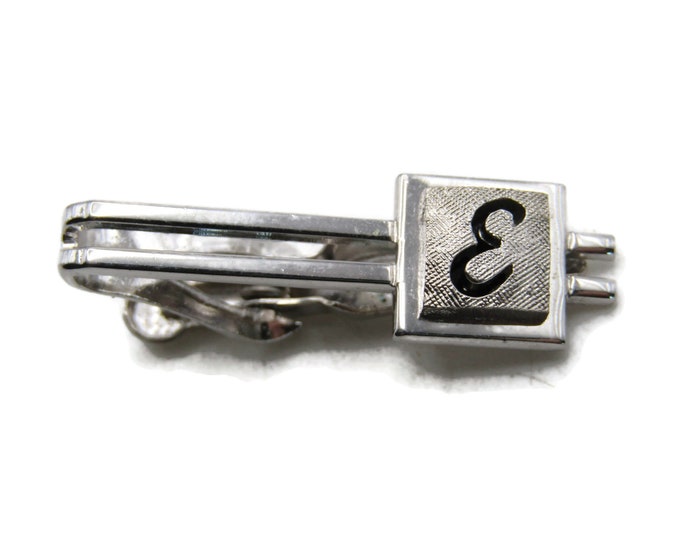 E Letter Initial Monogram Open Design Tie Bar Tie Clip Men's Jewelry Silver Tone