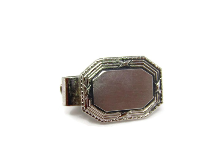 Vintage Tie Clip Tie Bar: Octagonal Silver Tone Nice Design