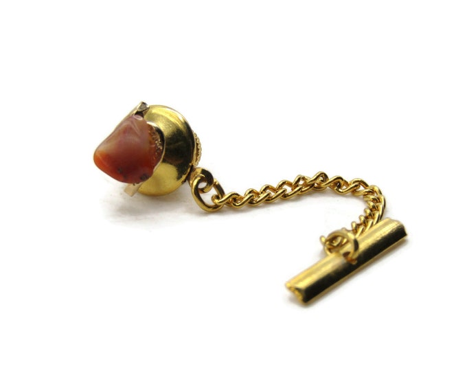 White And Red Stone Tie Pin And Chain Men's Jewelry Gold Tone