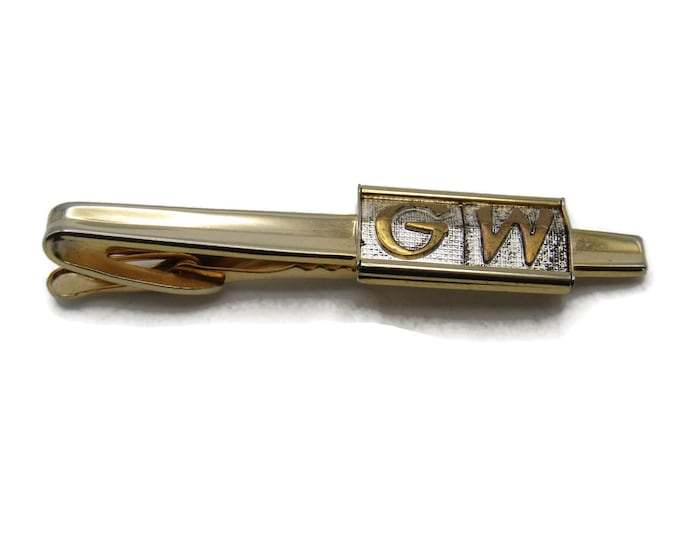 GW Initial Monogram Lettered Tie Clip Tie Bar Men's Jewelry Gold Tone