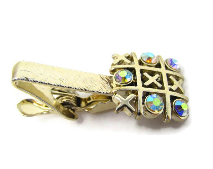 Tic Tac Toe Tie Clip Vintage Tie Bar: Fun Rare Design Colorful Jewels Tic-Tac-Toe