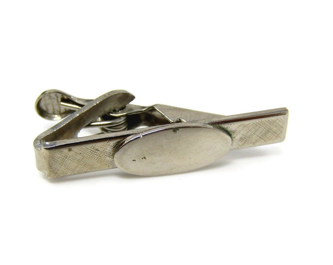 Vintage Tie Clip Bar for Men: Smooth Oval Accent Textured Silver Tone