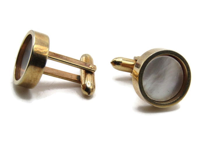 Round Mother Of Pearl Inlay Cuff Links Men's Jewelry Gold Tone