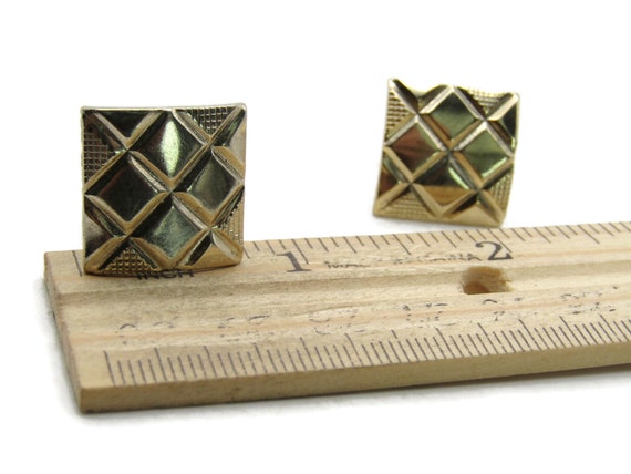Geometric Diamond Pattern Cuff Link Gold Tone Men… - image 5