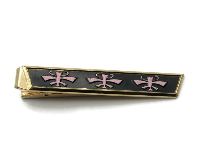Abstract Pink Designs Black Background Gold Tone Tie Bar Tie Clip Men's Jewelry