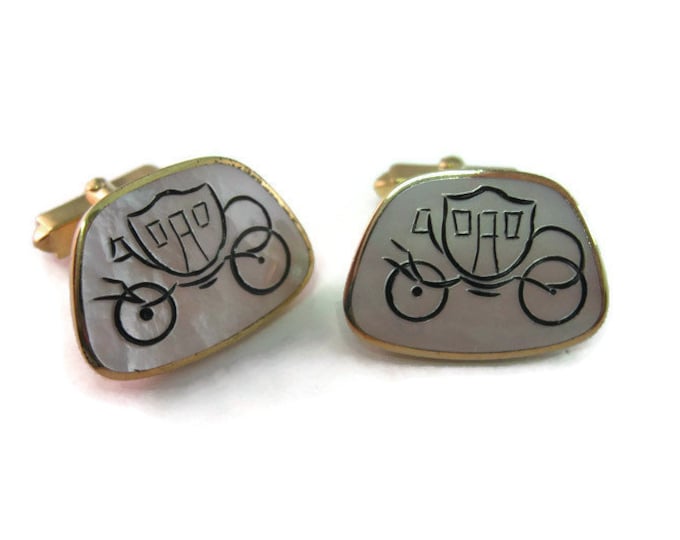 Vintage Cufflinks for Men: Very Nice Mother of Pearl Antique Car Gold Tone Design