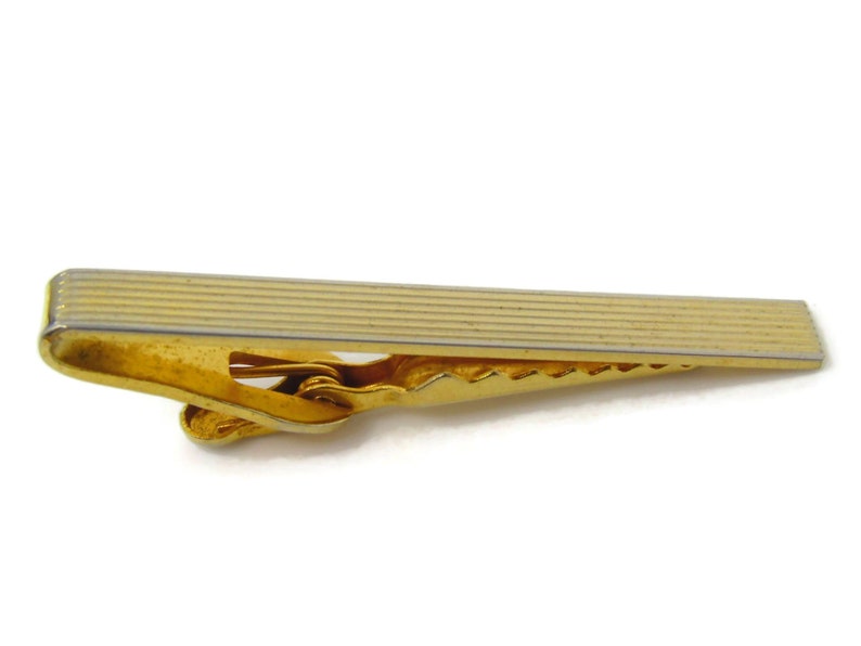 Excellent Classic Grooved Tie Clip Men/'s Vintage Tie Bar Gold Tone