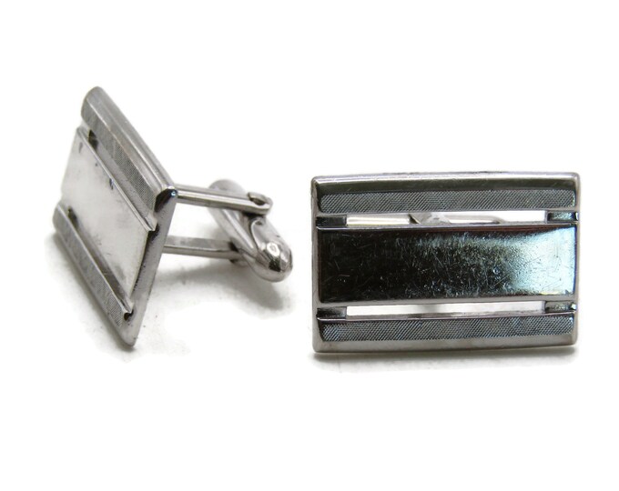 Open Bars Design Rectangle Cuff Links Men's Jewelry Silver Tone