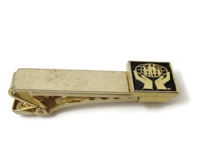 Hands Holding Family World Tie Clip Tie Bar: Vintage Gold Tone - Stand Out from the Crowd with Class