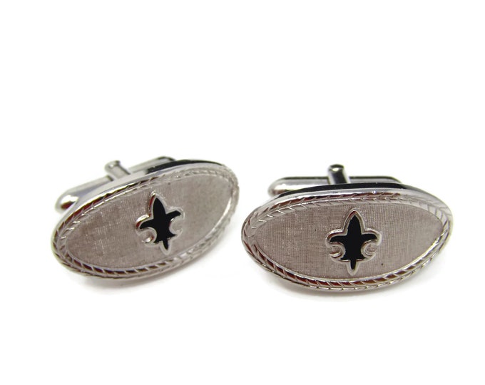 Vintage Cufflinks for Men: Fleur De Lis Lily Beautiful Textured Silver Tone