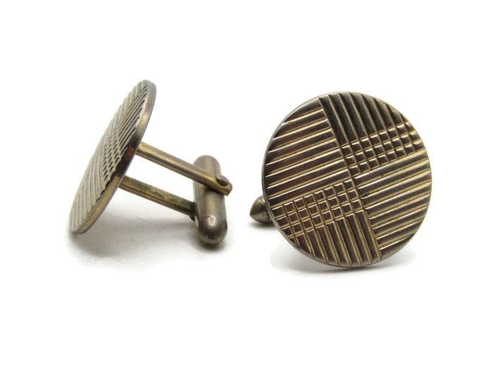 Patterned Line Design Cuff Links Men's Jewelry Gold Tone