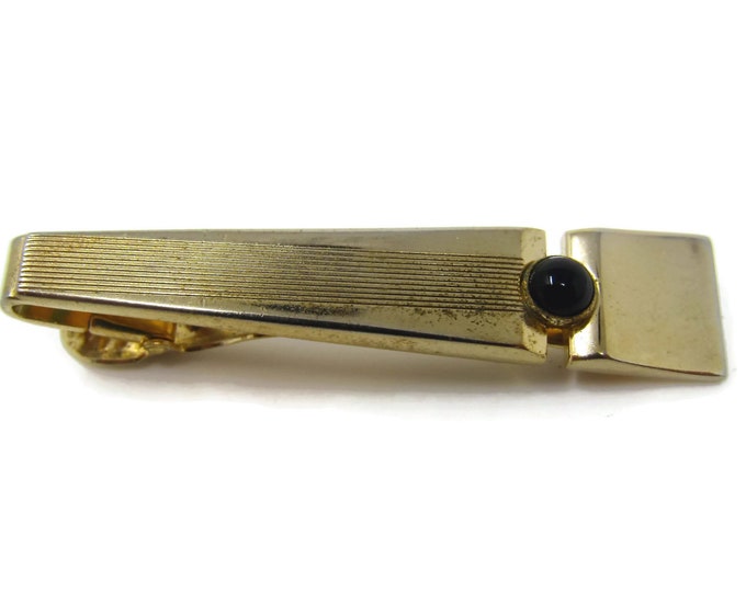 Vintage Tie Clip Tie Bar: Black Accent Modernist Gold Tone