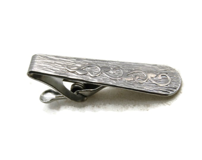 Tapered Tie Clip Decorative Lines Tie Bar Men's Jewelry Silver Tone