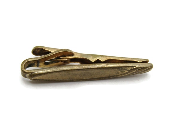 Curved Shape Etched Details Gold Tone Tie Bar Tie… - image 2