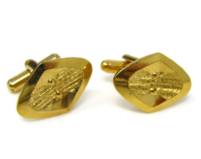 Vintage Cufflinks for Men: Double Dot Center Gold Tone Diamond Shape