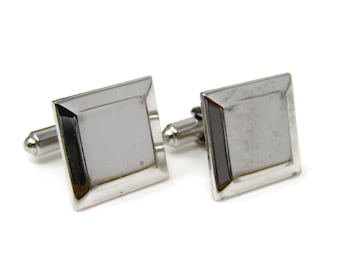 Vintage Cufflinks for Men: Beveled Edges Silver Tone Square Classic Design