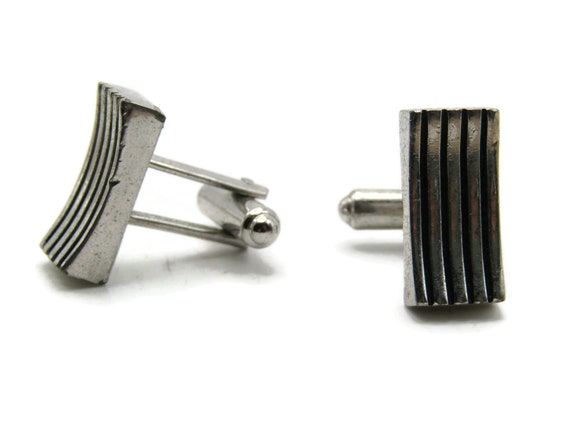 Curved Rectangle Vertical Lines Cuff Links Men's … - image 1