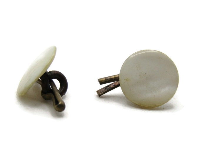 Round White Stone Vintage Cuff Links Men's Jewelry Gold Tone