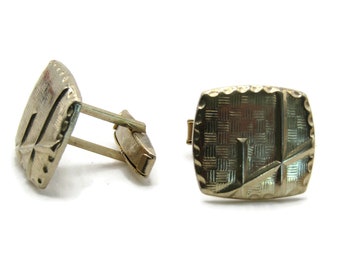 Textured Square And Line Design Cuff Links Men's Jewelry Gold Tone