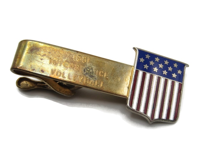 Interservice Volleyball 1981 Tie Clip Gold Tone Tie Bar Men's Jewelry