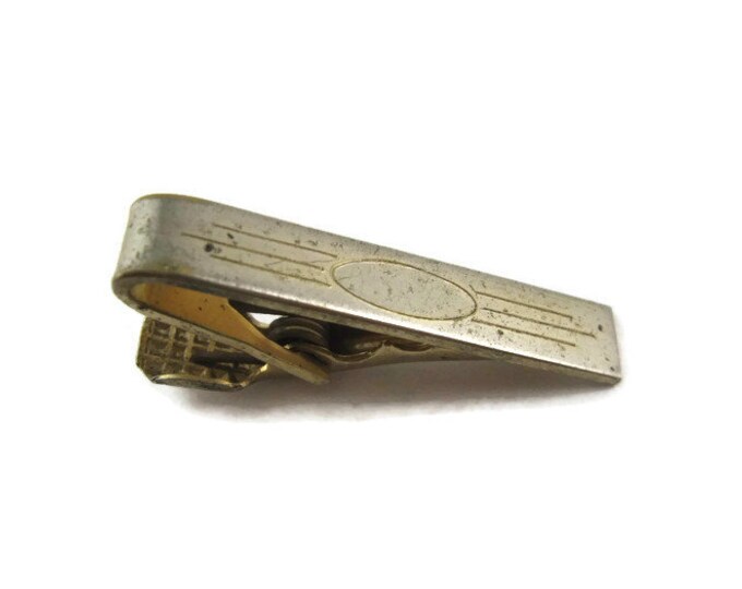 Vintage Tie Bar Clip: Grooved Lines Interesting Etch Design