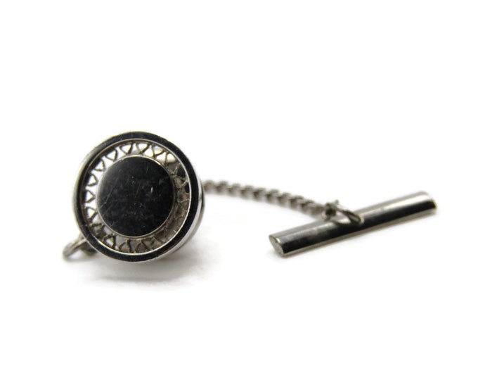 Round Tie Pin And Chain Decorative Edging Men's Jewelry Silver Tone