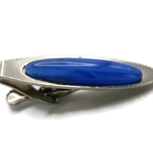 Oval Blue Stone Inlay Tie Clip Tie Bar Men&#39;s Jewelry Gold Tone