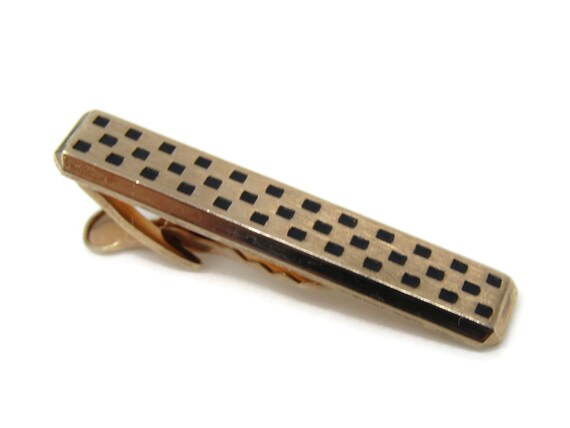 Excellent Checkered Pattern Tip Tie Clip Bar Gold… - image 3