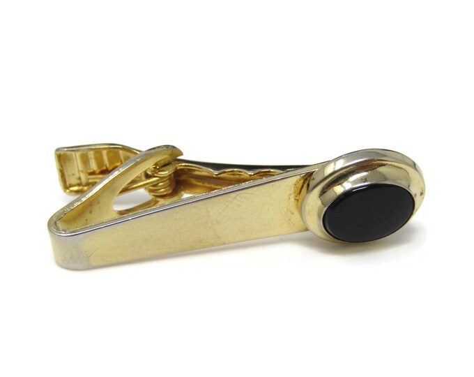 Black Oval Accent Tie Clip Tie Bar: Vintage Gold Tone - Stand Out from the Crowd with Class