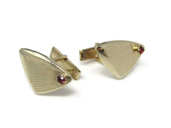 Red retro cufflinks rectangular in gold and silver tone metal soviet accessories men