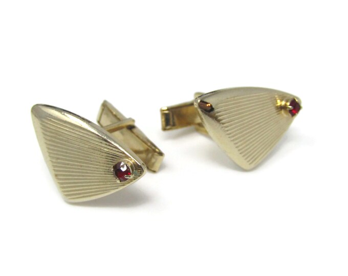 Vintage Cufflinks for Men: Red Jewel Art Deco Design Gold Tone