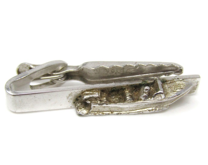 Boat Tie Clip Bar Silver Tone Vintage Men's Jewelry Nice Design
