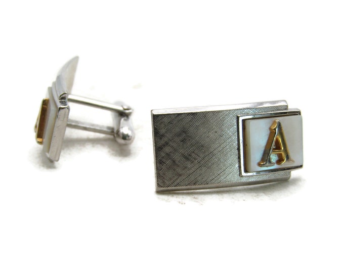 Mother Of Pearl Inlay Letter A Initial Monogram Cuff Links Silver Tone Men's Jewelry