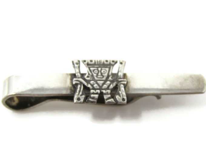 Pre-Columbian Mayan 925 Silver Tie Clip Bar Silver Tone Vintage Men's Jewelry Nice Design