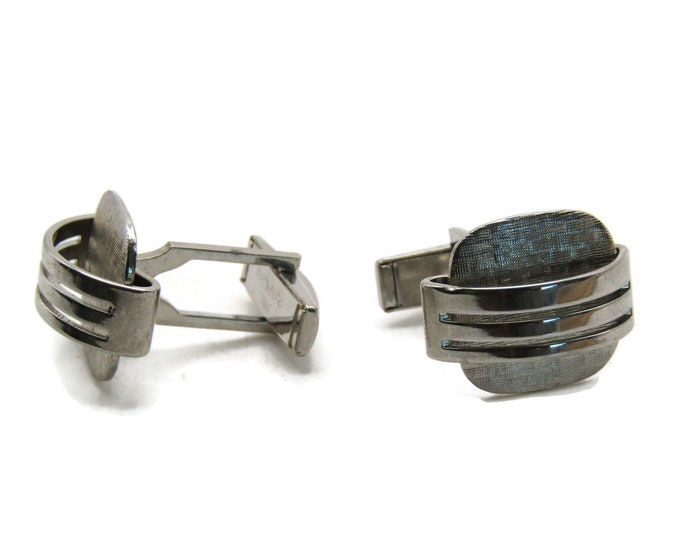 Textured And Overlapped Bars Cuff Links Men's Jewelry Silver Tone