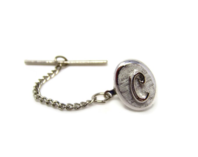 Vintage Tie Tack Tie Pin: Letter C Initial Beautiful Design Silver Tone