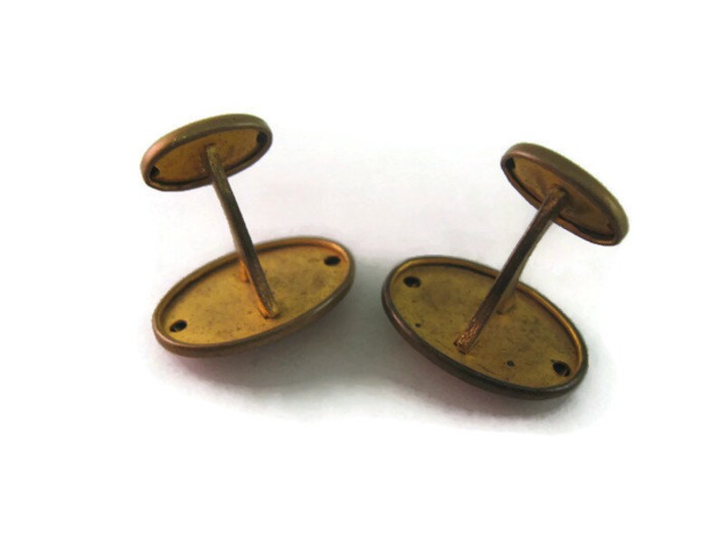 Antique Vintage Cufflinks for Men Clear Jewel Gold Tone Oval Design
