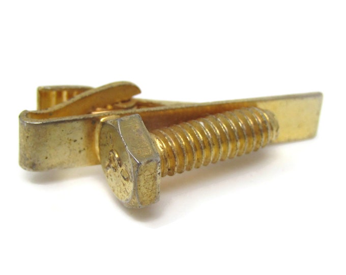 Screw Tie Clip Bar Gold Tone Vintage Men's Jewelry Nice Design