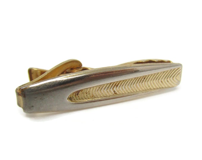 Ridged Lines Center Retro Tie Clip Bar Gold Tone Vintage Men's Jewelry Nice Design
