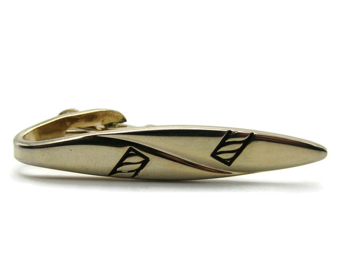 Rounded Edge Geometric Etched Pattern Smooth Finish Classic Gold Tone Tie Clip Tie Bar Men's Jewelry