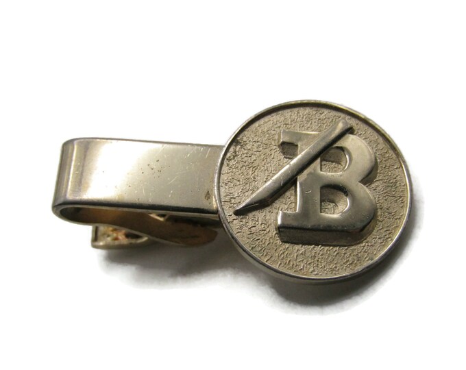 B Letter Initial Monogram Tie Bar Tie Clip Men's Jewelry Gold Tone