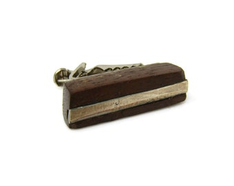 Wood & Metal Stripe Tie Clip Men's Vintage Tie Bar