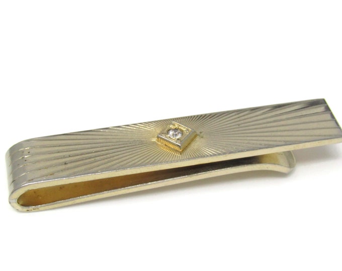 Clear Jewel Burst Center Tie Clip Tie Bar: Vintage Gold Tone - Stand Out from the Crowd with Class