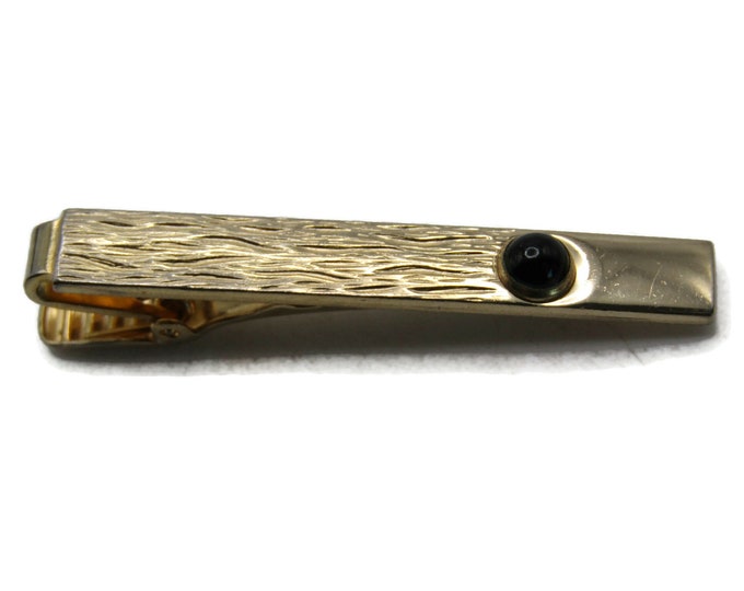 Black Stone And Textured Tie Clip Tie Bar Men's Jewelry Gold Tone