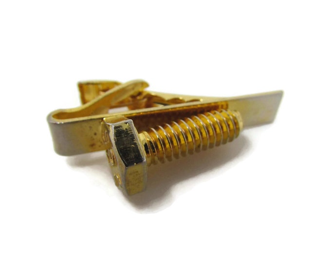 Vintage Tie Clip Tie Bar: Screw Bolt Design Gold Tone